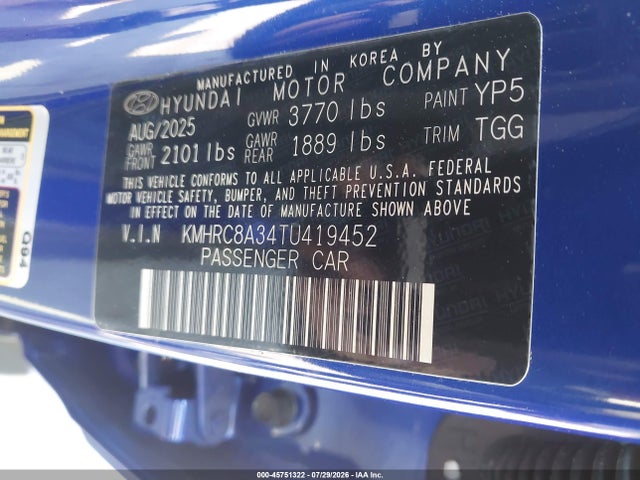 Продажа на аукционе авто 2026 Hyundai Venue Sel, vin: KMHRC8A34TU419452, номер лота: 45751322