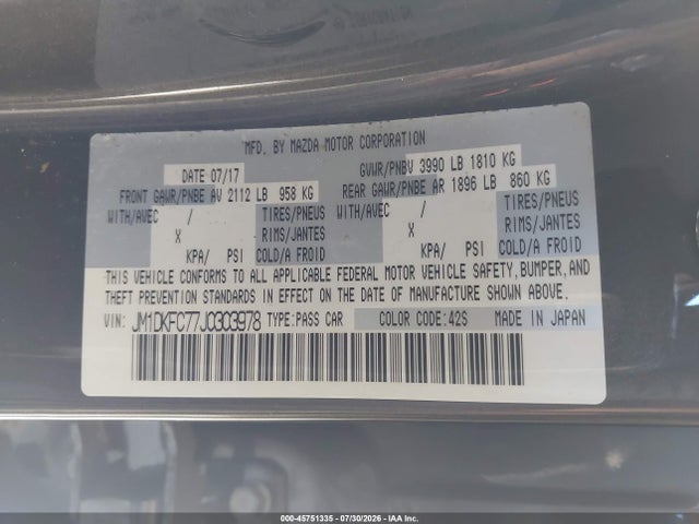Aukcja sprzedaży 2018 Mazda Cx-3 Touring, vin: JM1DKFC77J0303978, numer aukcji: 45751335