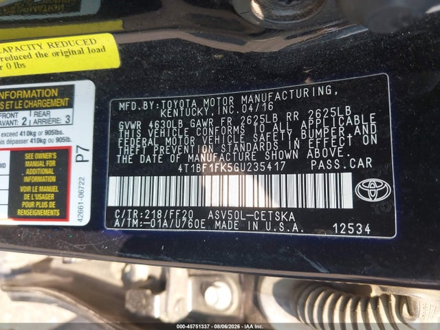 Toyota CAMRY SE 2016 4T1BF1FK5GU235417 Image 9