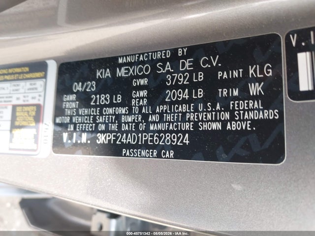 Aukcja sprzedaży 2023 Kia Forte Lxs, vin: 3KPF24AD1PE628924, numer aukcji: 45751342