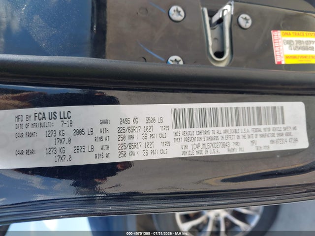 45751358 :رقم المزاد ، 1C4RJEBG5JC438427 vin ، 2018 Jeep Grand Cherokee Limited 4x2 مزاد بيع