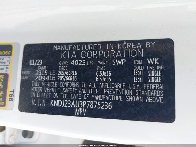 Aukcja sprzedaży 2023 Kia Soul Lx, vin: KNDJ23AU3P7875236, numer aukcji: 45751372
