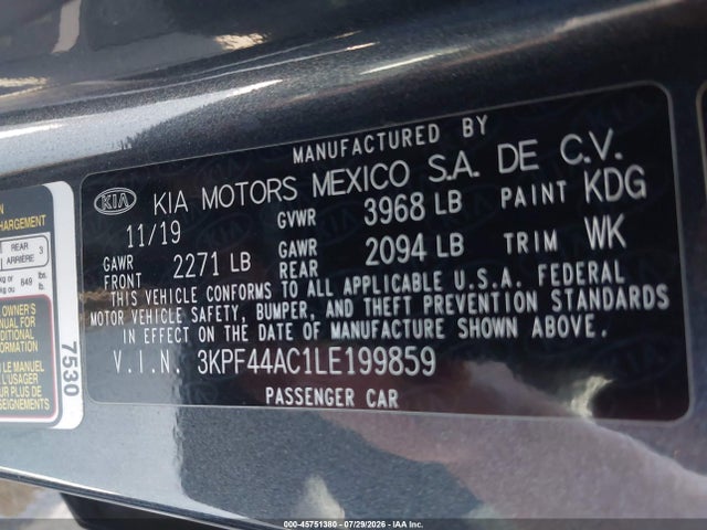 KIA FORTE GT 2020 3KPF44AC1LE199859 Image 9