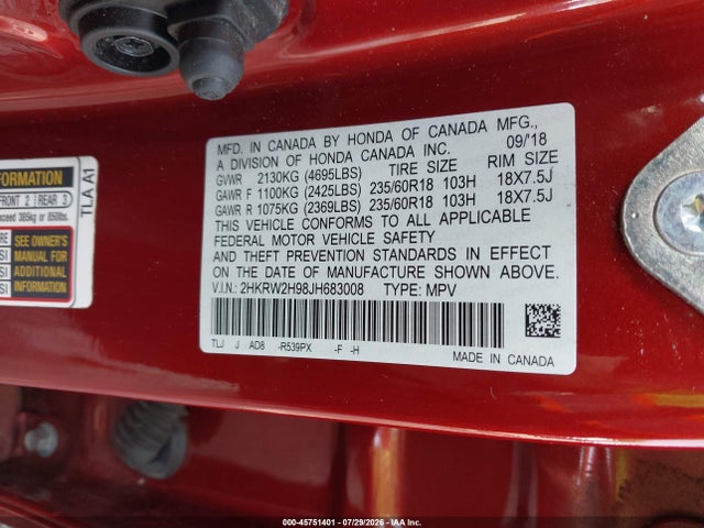 2HKRW2H98JH683008 Honda Cr-v Touring