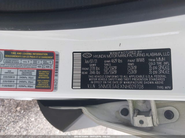 Продаж на аукціоні авто 2022 Hyundai Tucson Limited, vin: 5NMJE3AEXNH029708, номер лоту: 45751404
