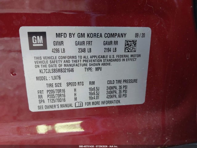 Chevrolet Trax Fwd Lt 2021 KL7CJLSB5MB321646 Image 9