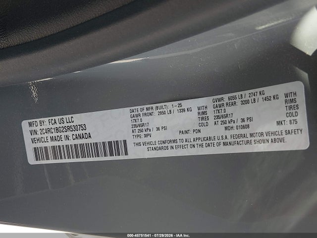 Aukcja sprzedaży 2025 Chrysler Pacifica Select, vin: 2C4RC1BG2SR530753, numer aukcji: 45751541