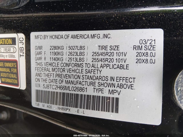 2021 Acura Rdx A-spec Package მანქანა იყიდება აუქციონზე, vin: 5J8TC2H66ML026861, აუქციონის ნომერი: 45751564
