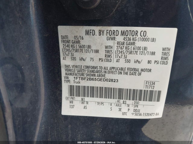 Ford F-250 Xl 2016 1FTBF2B65GED02823 Image 9