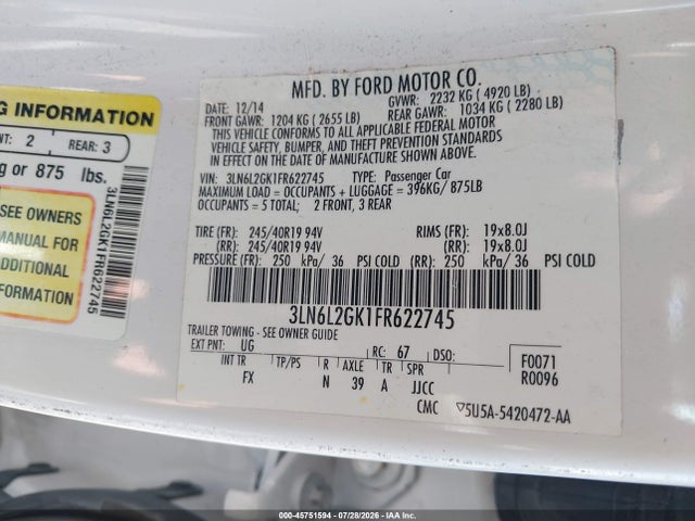 3LN6L2GK1FR622745 Lincoln MKZ