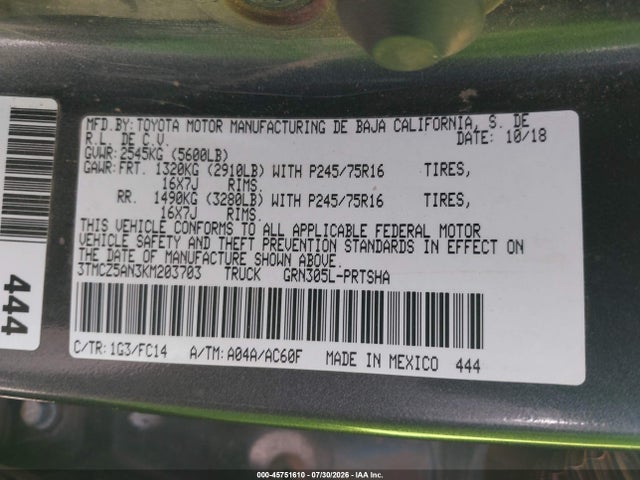 Toyota Tacoma Sr5 V6 2019 3TMCZ5AN3KM203703 Image 9