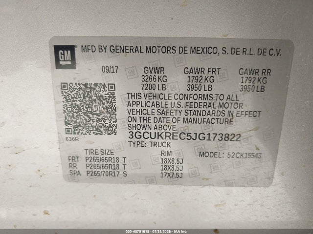 45751615 :رقم المزاد ، 3GCUKREC5JG173822 vin ، 2018 Chevrolet Silverado 1500 2lt مزاد بيع
