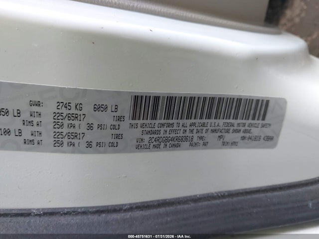 Продажа на аукционе авто 2019 Dodge Grand Caravan Se, vin: 2C4RDGBG4KR683618, номер лота: 45751631