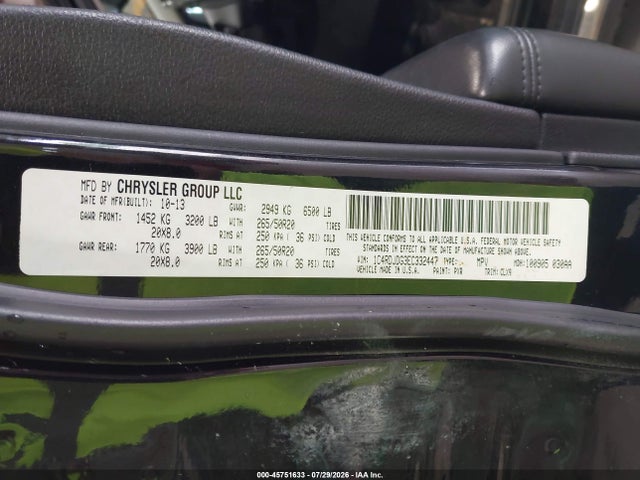 2014 Dodge Durango Limited მანქანა იყიდება აუქციონზე, vin: 1C4RDJDG3EC332447, აუქციონის ნომერი: 45751633