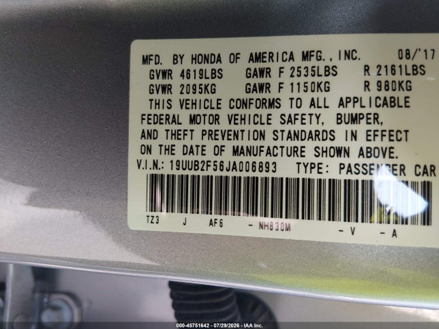 2018 Acura Tlx Tech Pkg მანქანა იყიდება აუქციონზე, vin: 19UUB2F56JA006893, აუქციონის ნომერი: 45751642