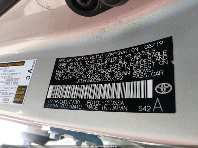 Продажа на аукционе авто 2019 Toyota Mirai, vin: JTDBVRBD5KA007392, номер лота: 45751660