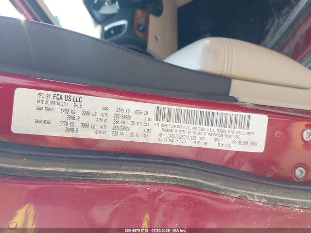 45751713 :رقم المزاد ، 1C4RDJDG2FC121189 vin ، 2015 Dodge Durango Limited مزاد بيع