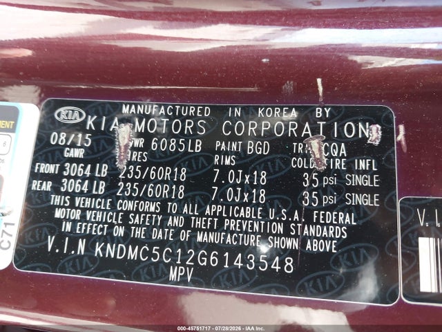 KIA Sedona Sx 2016 KNDMC5C12G6143548 Image 9