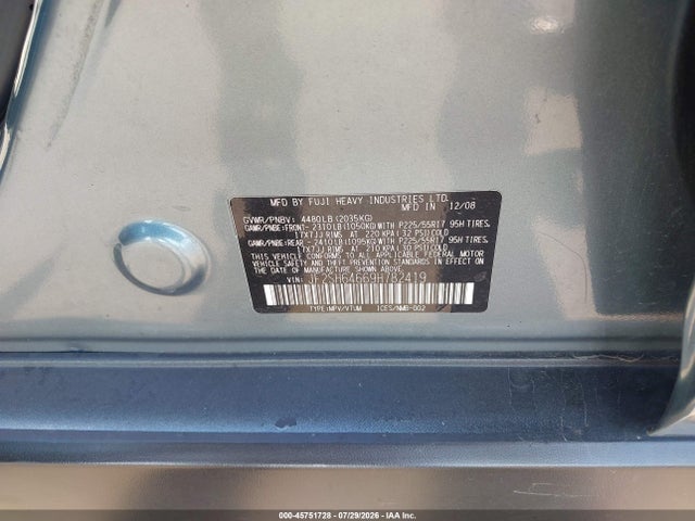 Aukcja sprzedaży 2009 Subaru Forester 2.5x Limited, vin: JF2SH64669H782419, numer aukcji: 45751728