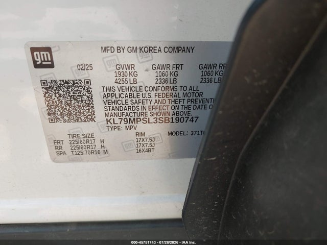 Aukcja sprzedaży 2025 Chevrolet Trailblazer Fwd Lt, vin: KL79MPSL3SB190747, numer aukcji: 45751743