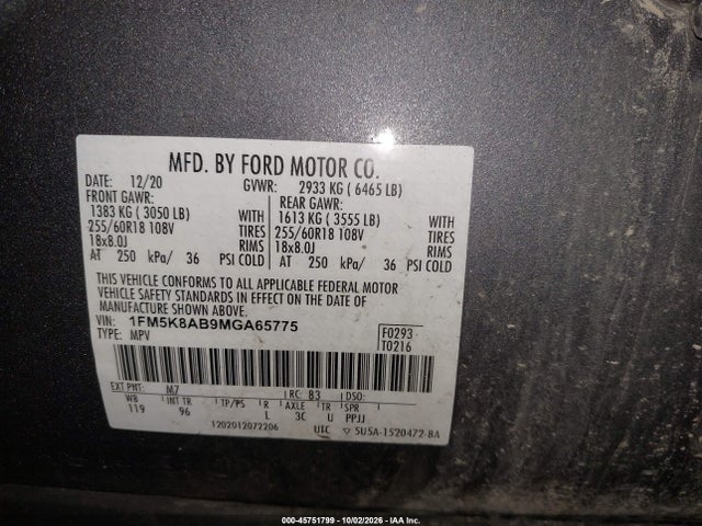 Продажа на аукционе авто 2021 Ford Police Interceptor Utility, vin: 1FM5K8AB9MGA65775, номер лота: 45751799