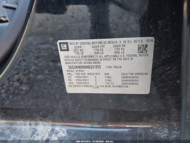 45751813 :رقم المزاد ، 3GCUKNEH6HG221875 vin ، 2017 Chevrolet Silverado 1500 Ls مزاد بيع