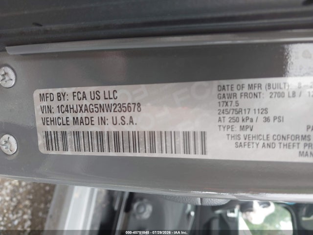Aukcja sprzedaży 2022 Jeep Wrangler Sport 4x4, vin: 1C4HJXAG5NW235678, numer aukcji: 45751845