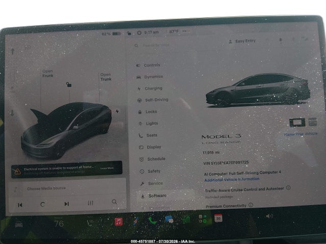 Aukcja sprzedaży 2025 Tesla Model 3 Long Range Rear-wheel Drive/standard Rear-wheel Drive, vin: 5YJ3E1EA7SF991725, numer aukcji: 45751887