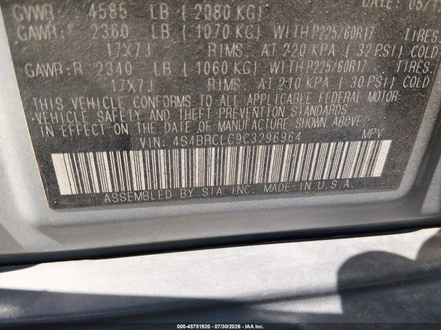 Aukcja sprzedaży 2012 Subaru Outback 2.5i Limited, vin: 4S4BRCLC9C3296964, numer aukcji: 45751920