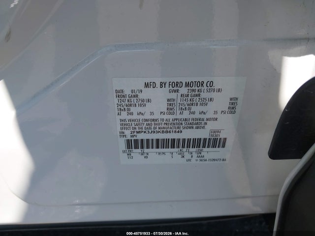 Ford EDGE SEL 2019 2FMPK3J93KBB61849 Image 9