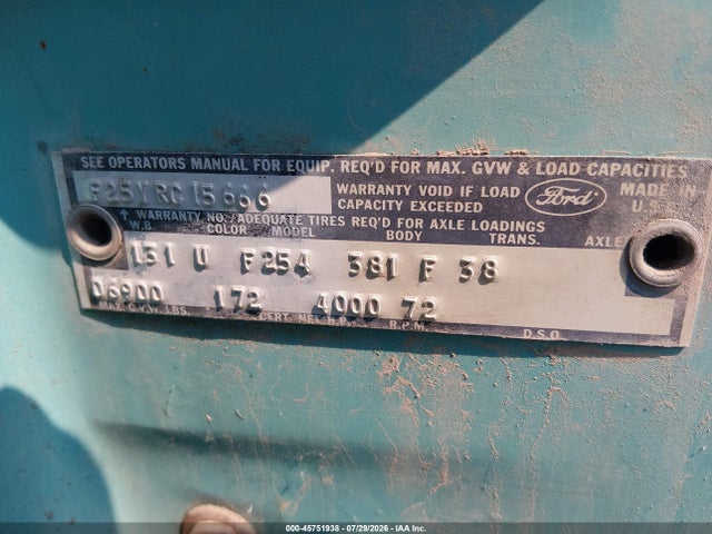 Продажа на аукционе авто 1968 Ford Pickup, vin: f25yrc15666, номер лота: 45751938