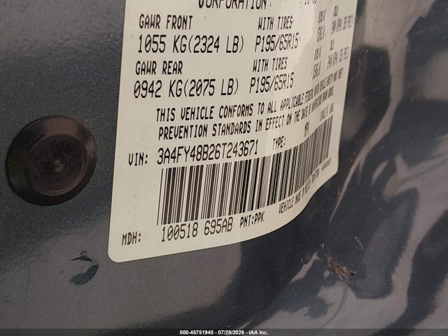 45751948 :رقم المزاد ، 3A4FY48B26T243671 vin ، 2006 Chrysler Pt Cruiser مزاد بيع