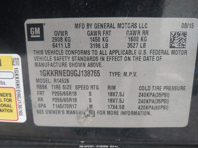Продажа на аукционе авто 2016 Gmc Acadia Sle-1, vin: 1GKKRNED9GJ138765, номер лота: 45751971