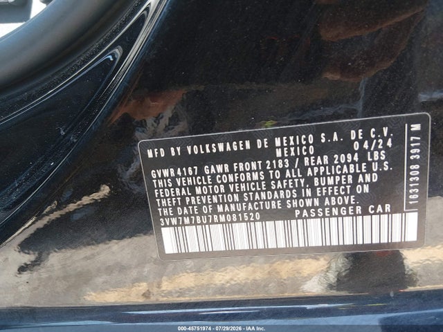 Aukcja sprzedaży 2024 Volkswagen Jetta 1.5t Se, vin: 3VW7M7BU7RM081520, numer aukcji: 45751974