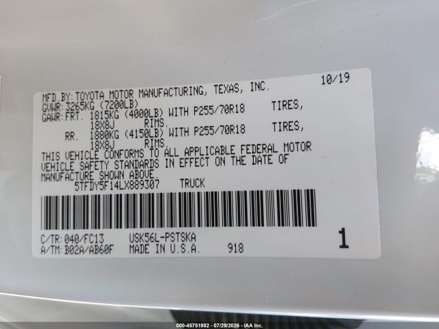 5TFDY5F14LX889307 Toyota Tundra Sr5