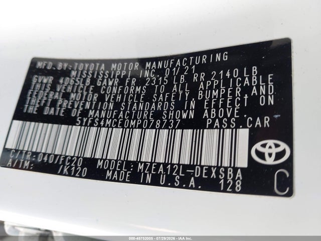 Toyota COROLLA SE 2021 5YFS4MCE0MP078737 Image 9