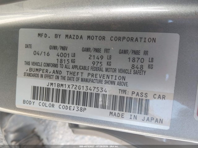 JM1BM1X72G1347534 Mazda Mazda3 I Grand Touring