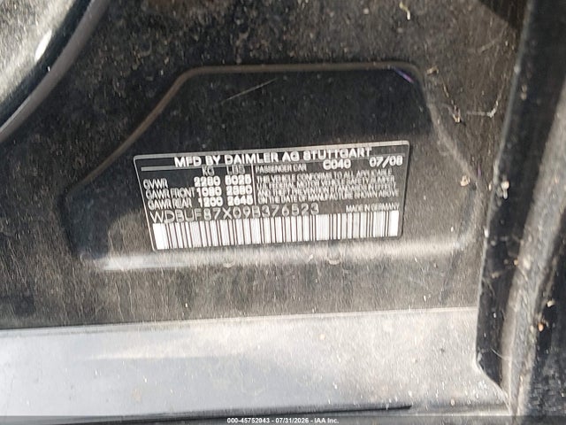 45752043 :رقم المزاد ، WDBUF87X09B376523 vin ، 2009 Mercedes-benz E 350 4matic مزاد بيع
