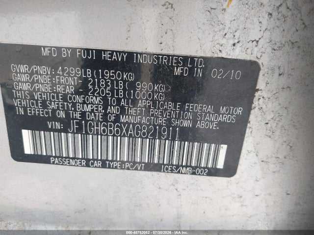 2010 Subaru Impreza 2.5i Premium მანქანა იყიდება აუქციონზე, vin: JF1GH6B6XAG821911, აუქციონის ნომერი: 45752052