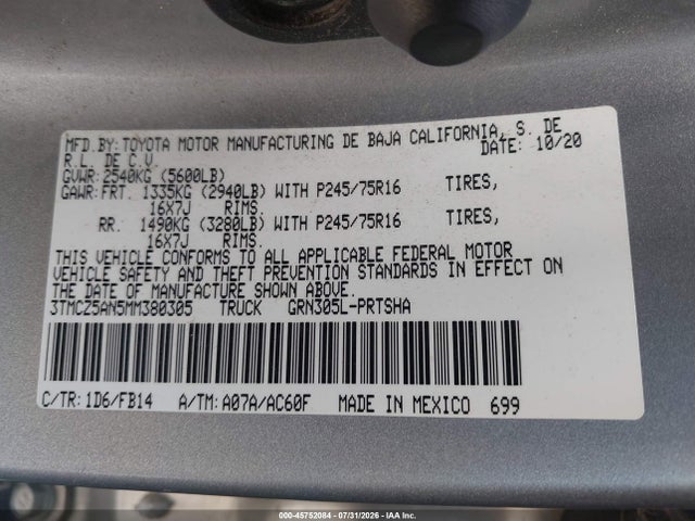 3TMCZ5AN5MM380305 Toyota Tacoma Sr V6