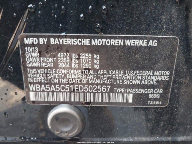 Продажа на аукционе авто 2014 Bmw 528i, vin: WBA5A5C51ED502567, номер лота: 45752085
