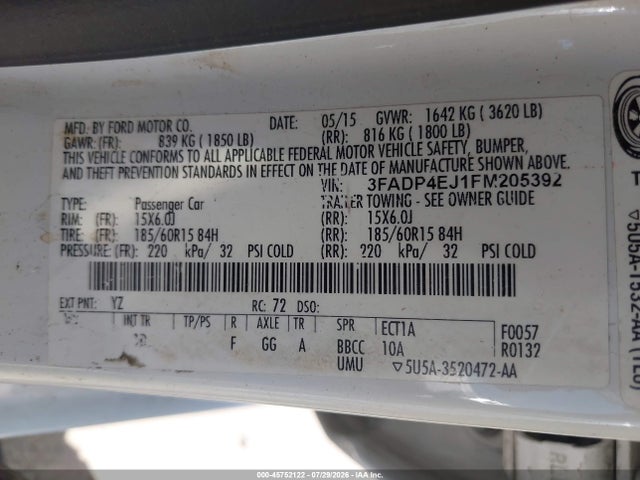 Ford FIESTA SE 2015 3FADP4EJ1FM205392 Image 9