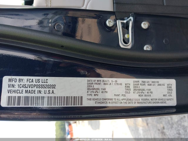 Продажа на аукционе авто 2025 Jeep Wagoneer Series Iii 4x4, vin: 1C4SJVDP0SS520202, номер лота: 45752129