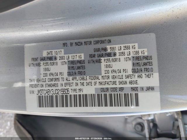 Продаж на аукціоні авто 2018 Mazda Cx-9 Sport, vin: JM3TCABY3J0215605, номер лоту: 45752139
