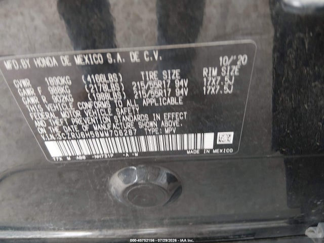 Продаж на аукціоні авто 2021 Honda Hr-v Awd Ex, vin: 3CZRU6H58MM706287, номер лоту: 45752156