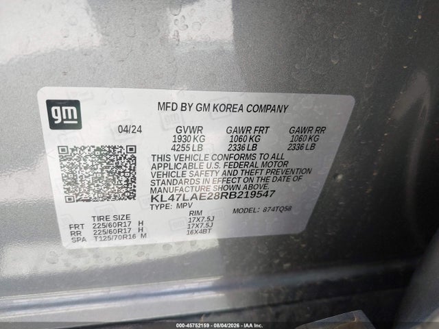 Aukcja sprzedaży 2024 Buick Envista Preferred Fwd, vin: KL47LAE28RB219547, numer aukcji: 45752159