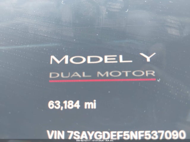 2022 Tesla Model Y Performance Dual Motor All-wheel Drive მანქანა იყიდება აუქციონზე, vin: 7SAYGDEF5NF537090, აუქციონის ნომერი: 45752177