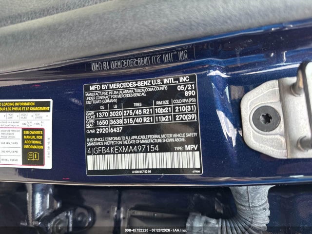 2021 Mercedes-benz Gle 350 4matic მანქანა იყიდება აუქციონზე, vin: 4JGFB4KEXMA497154, აუქციონის ნომერი: 45752225