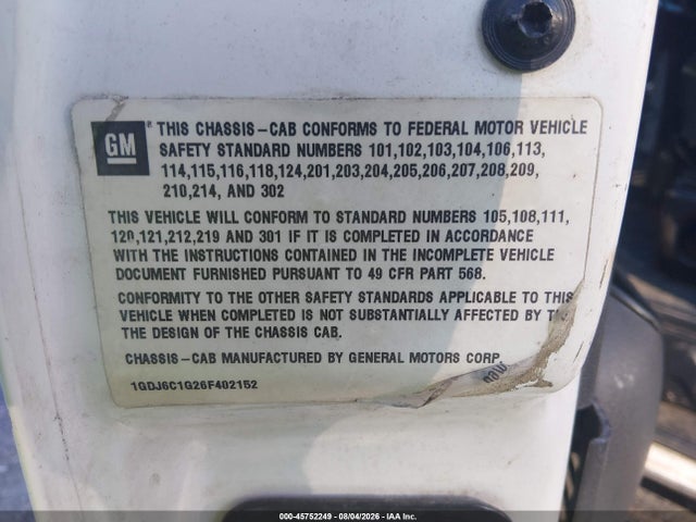 45752249 :رقم المزاد ، 1GDJ6C1G26F402152 vin ، 2006 Gmc Tc6500 مزاد بيع