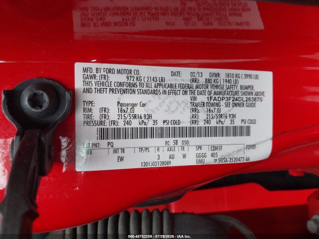 2013 Ford Focus Se მანქანა იყიდება აუქციონზე, vin: 1FADP3F24DL263870, აუქციონის ნომერი: 45752259